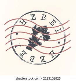 Hebei, China Stamp Map Postal. Silhouette. Diseño de redondeo de Passport. Icono del vector. Diseño Retro Viaje Símbolo Nacional.