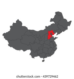Hebei red map on gray China map vector