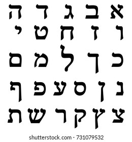 Hebrew alphabet in black letters on a white background