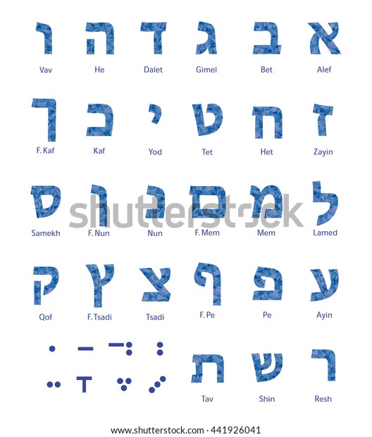 Hebrew Alphabet Jewish Letters Isolated Polygonal Stock Vector (Royalty ...