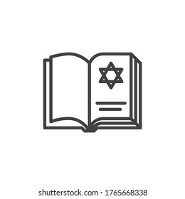 Hebrew Bible line icon. Jewish book linear style sign for mobile concept and web design. Tanakh book with David star outline vector icon. Symbol, logo illustration. Vector graphics