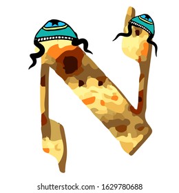 Hebrew font matzo texture. Hebrew letters in kipa and pace. Alphabet holiday Passover. Passover matzo. Vector illustration on isolated background.