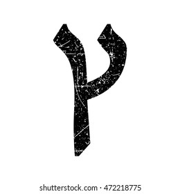 Hebrew letter Tzaddi. Shabby black font. The Hebrew alphabet.