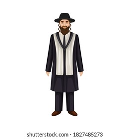 Hebrew Man with Side-locks Dressed in Black Suit Vector Illustration