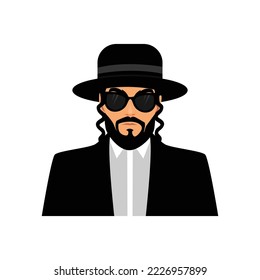 Hombre hebreo con cerraduras laterales vestidas con una ilustración de vector de traje negro