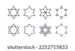 Hebrew modern Magen David stars in simple line style vector illustration with editable stroke