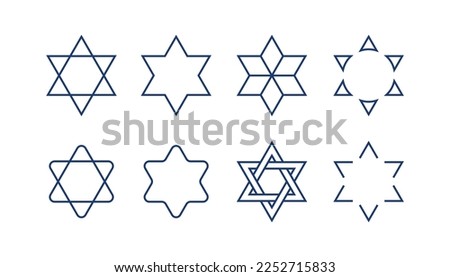 Hebrew modern Magen David stars in simple line style vector illustration with editable stroke