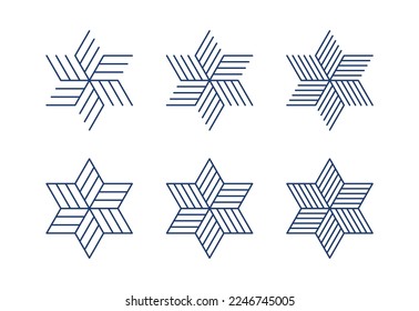 Hebrew stars of David made of interlaced lines and strips in outline style vector illustration with editable stroke