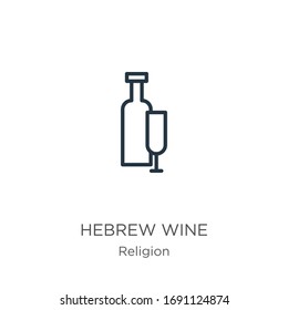 Hebrew wine icon. Thin linear hebrew wine outline icon isolated on white background from religion collection. Line vector sign, symbol for web and mobile