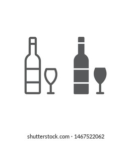 Hebrew wine line and glyph icon, jewish and drink, bottle and glass sign, vector graphics, a linear pattern on a white background, eps 10.