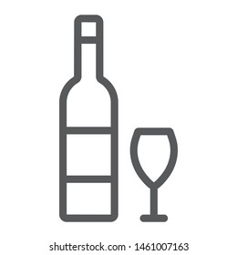 Hebrew wine line icon, jewish and drink, bottle and glass sign, vector graphics, a linear pattern on a white background, eps 10.