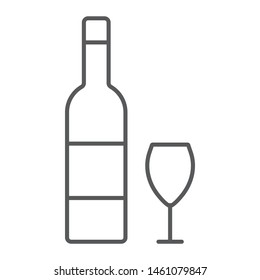Hebrew wine thin line icon, jewish and drink, bottle and glass sign, vector graphics, a linear pattern on a white background, eps 10.
