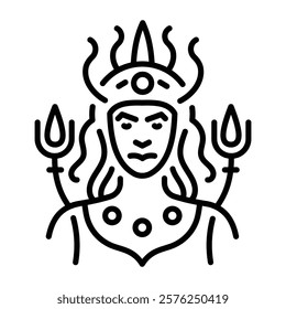 Hecate portrait icon in linear style 