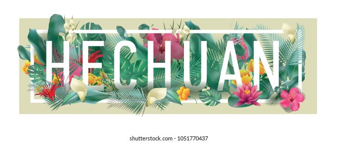 Hechuan City Typographic Floral Framed Vector Card Design
