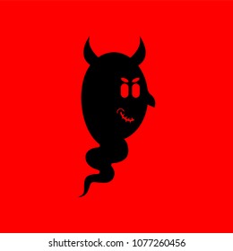 Heck black ghost. Evil spook with horns.