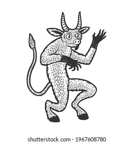 Heck chort myth creature sketch engraving vector illustration. T-shirt apparel print design. Scratch board imitation. Black and white hand drawn image.