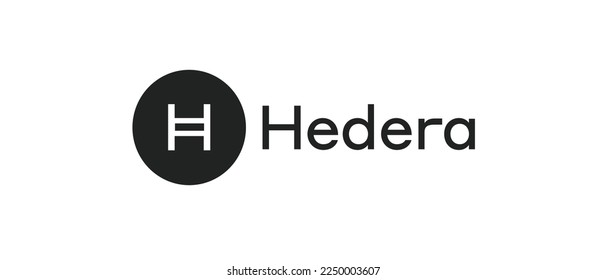 Hedera cryptocurrency HBAR Coin, Cryptocurrency logo on isolated background with text.