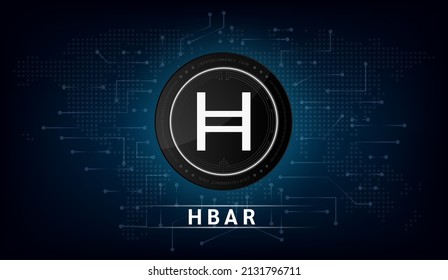 Hedera (HBAR) coin cryptocurrency token symbol. Coin icon on dark  background. Technology for finance in International stock blockchain. Vector illustration.