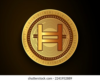 Hedera (HBAR) crypto currency symbol and logo on gold coin. Virtual money concept token based on blockchain technology. 