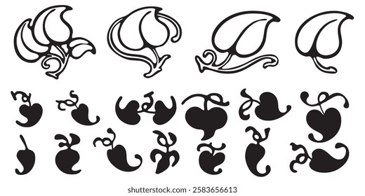 Hedera silhouette symbol set. Mark section break in a book icon