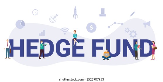 hedge fund concept with big word or text and team people with modern flat style - vector