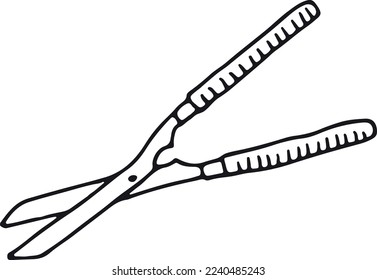 Hedge shears doodle. Pruners sketch. Gardening icon