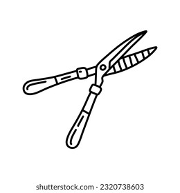 Hedge shears doodle. Pruners sketch. Gardening icon