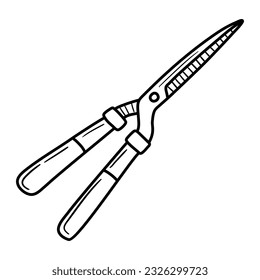 Hedge shears doodle. Pruners sketch. Gardening icon