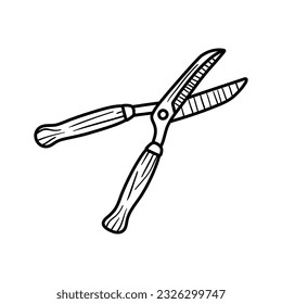 Hedge shears doodle. Pruners sketch. Gardening icon