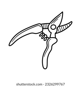 Hedge shears doodle. Pruners sketch. Gardening icon