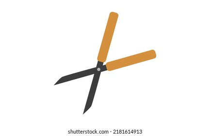 Hedge shears flat icon for web. Simple grass scissors sign vector design. Minimalist hedge shears with wooden handle web icon isolated on white. Plant cutter clipart logo. Garden tools concept