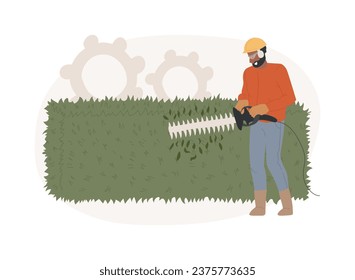 Hedge trimming isolated concept vector illustration. Hand shears, dead wood, remove branches, shape trees and shrubs, hedge clipper, landscape maintenance, laser level vector concept.