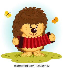 hedgehog with accordion - vector  illustration