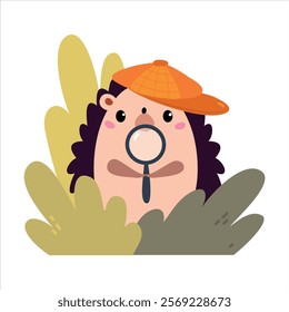 Hedgehog Animal Detective Character with Magnifier Investigating and Search for Evidence Vector Illustration