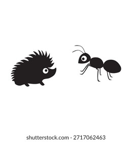 Un erizo y una hormiga juntos en una simple ilustración