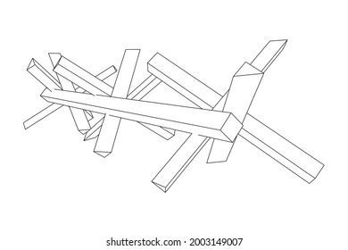 Hedgehog antitank defence. Wireframe low poly mesh vector illustration.