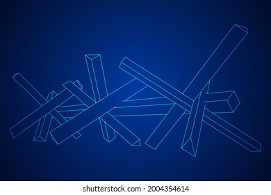 Hedgehog antitank defence. Wireframe low poly mesh vector illustration.