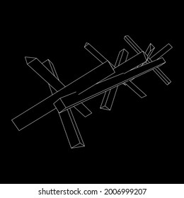 Hedgehog antitank defence. Wireframe low poly mesh vector illustration.