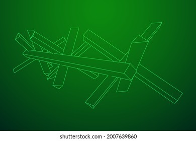 Hedgehog antitank defence. Wireframe low poly mesh vector illustration.