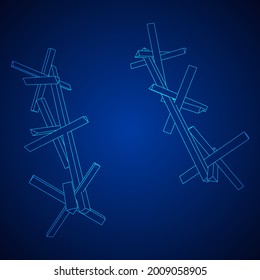 Hedgehog antitank defence. Wireframe low poly mesh vector illustration.
