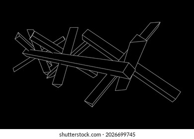 Hedgehog antitank defence. Wireframe low poly mesh vector illustration.