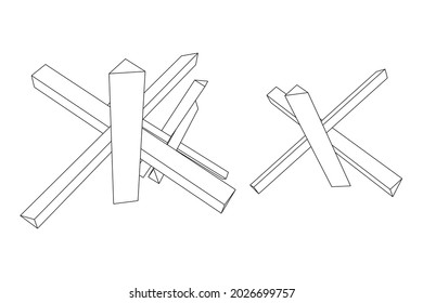 Hedgehog antitank defence. Wireframe low poly mesh vector illustration.