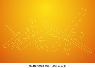 Defensa antitanque de pedernal. Ilustración vectorial de malla baja de malla de malla de alambre.