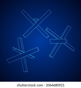 Hedgehog antitank defence. Wireframe low poly mesh vector illustration.