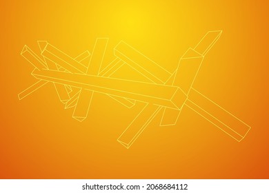Hedgehog antitank defence. Wireframe low poly mesh vector illustration.