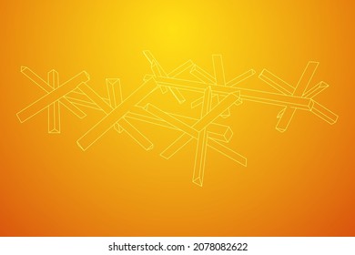 Hedgehog antitank defence. Wireframe low poly mesh vector illustration.