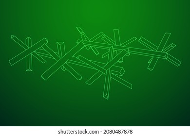 Hedgehog antitank defence. Wireframe low poly mesh vector illustration.