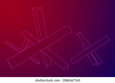 Panzerabwehr gegen Hedgehog. Wireframe Low-Poly-Mesh, Vektorgrafik.