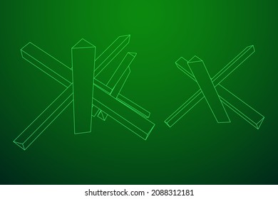 Hedgehog antitank defence. Wireframe low poly mesh vector illustration.