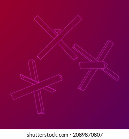 Defensa antitanque de pedernal. Ilustración vectorial de malla baja de malla de malla de alambre.